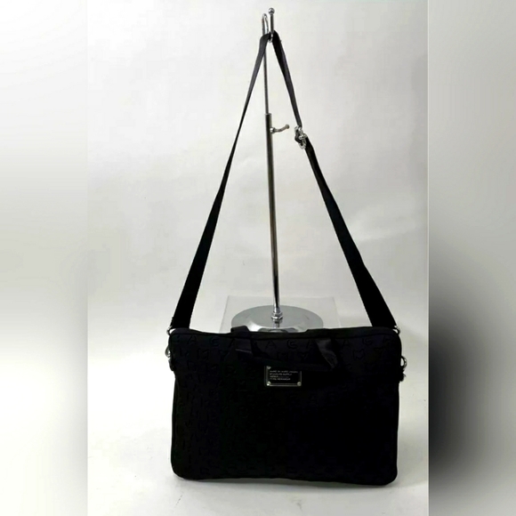 Marc Jacobs Designer Black Laptop Logo Tech messenger tote briefcase Bag - Picture 2 of 16